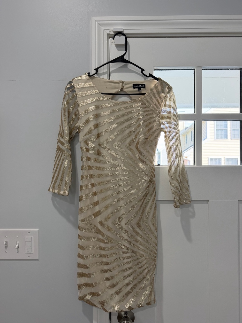 bebe Cream Dress with Gold Sequin Stripes